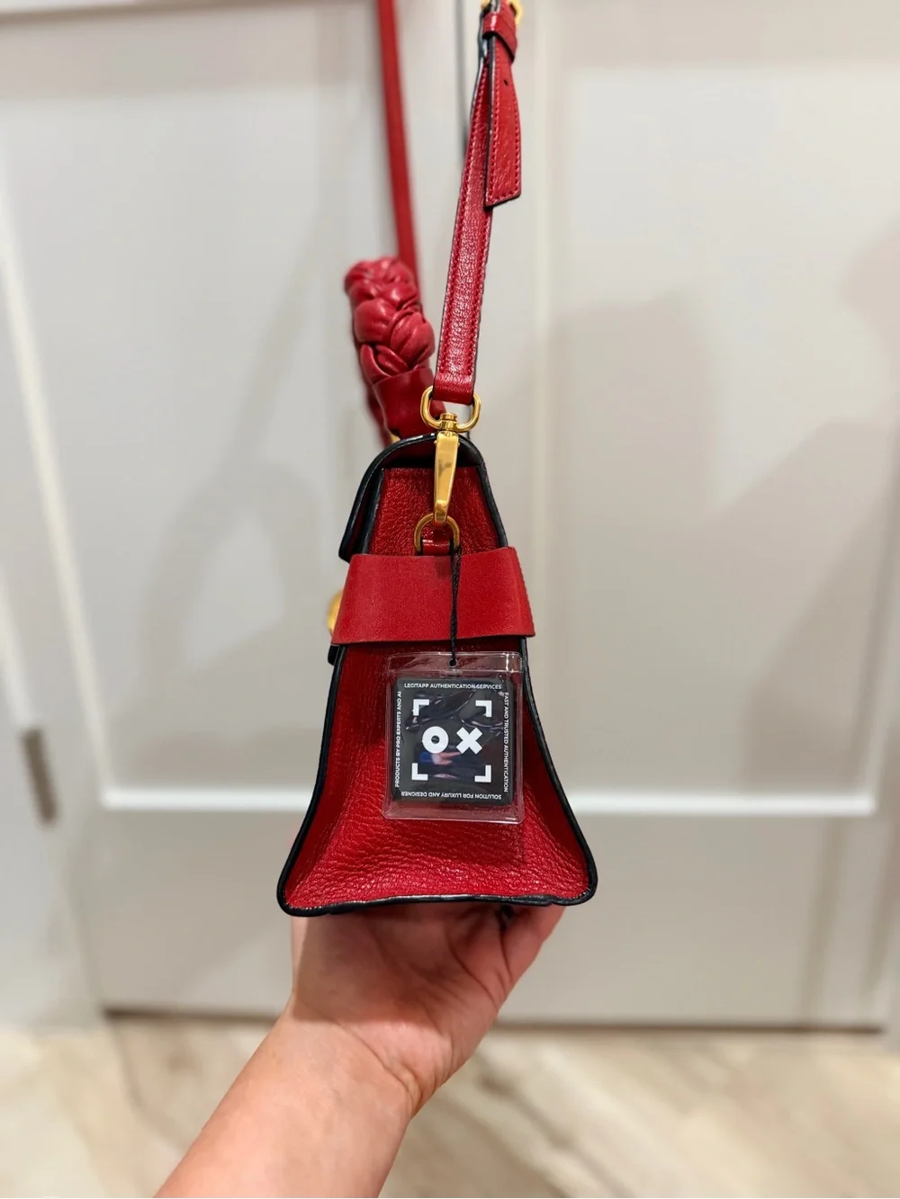 Miu Miu Madras Click Red Goatskin Braided Top Handle Crossbody Satchel Bag
